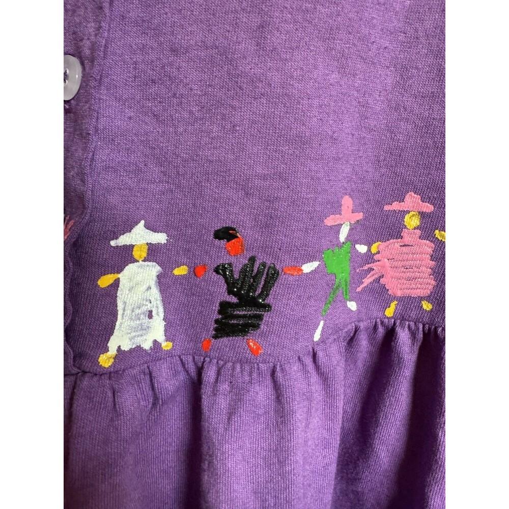 Vintage Purple Jumper Dress Maxi L Art To Wear Hand Painted People Of The World - Picture 12 of 16
